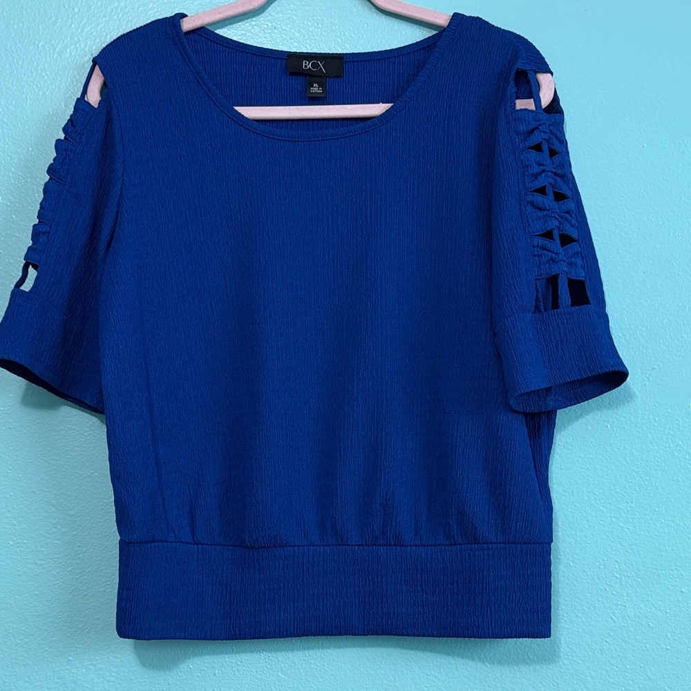 BCX Women's Royal Blue Blouse with Lattice Sleeves